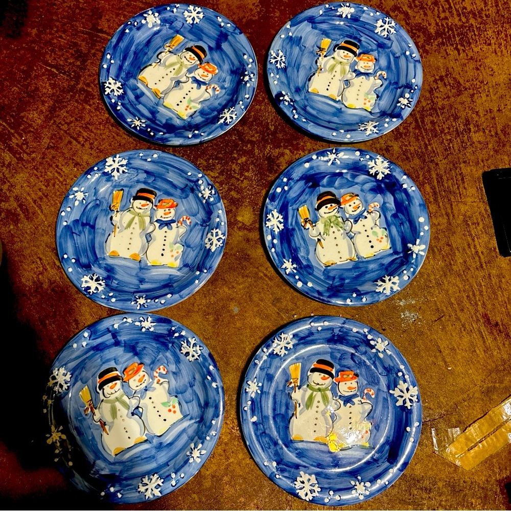 Hand painted snowman plate snowman couples set of 6